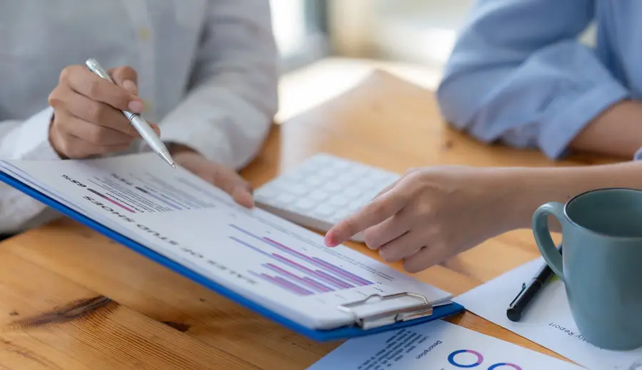 team examining financial data