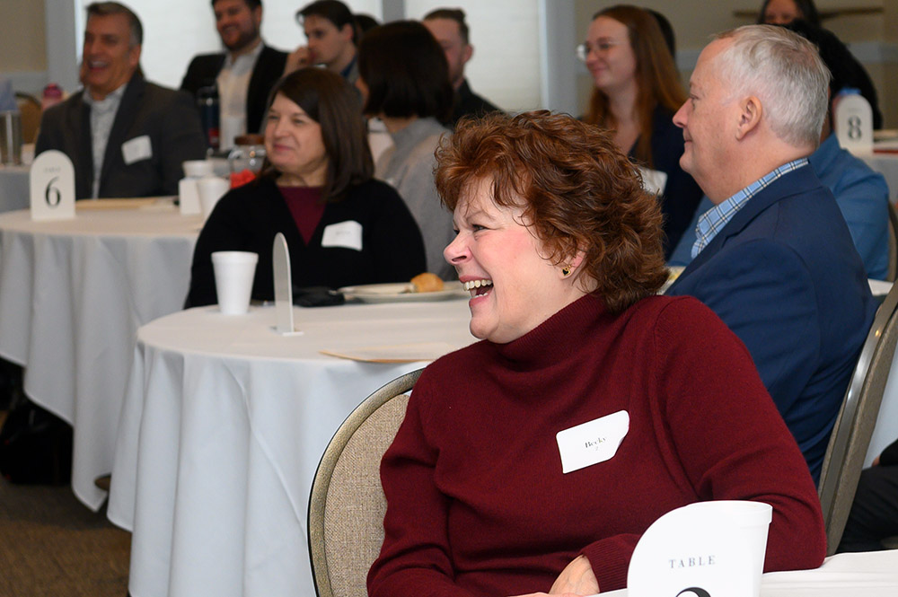 Becky Shields laughs at conference